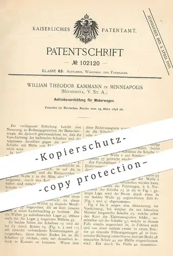 original Patent - William Theodor Kammann , Minneapolis Minnesota , USA , 1898 , Antrieb für Motorwagen | Motor Fahrzeug