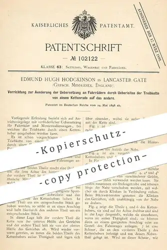 original Patent - Edmund Hugh Hodgkinson , Lancaster Gate ,  Middlesex , England | 1898 | Übersetzung am Fahrrad | Kette