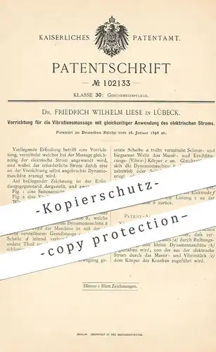 original Patent - Dr. Friedrich Wilhelm Liese , Lübeck , 1898 , Vibrationsmassage per Strom | Massage , Medizin , Arzt