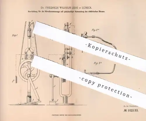 original Patent - Dr. Friedrich Wilhelm Liese , Lübeck , 1898 , Vibrationsmassage per Strom | Massage , Medizin , Arzt