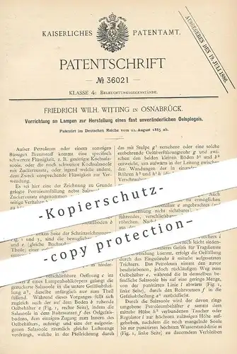 original Patent - Friedrich Wilh. Witting , Osnabrück , 1885 , Lampe mit Petroleum , Öl | Laterne , Öllampe | Brenner !