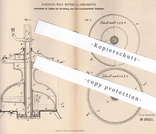 original Patent - Friedrich Wilh. Witting , Osnabrück , 1885 , Lampe mit Petroleum , Öl | Laterne , Öllampe | Brenner !