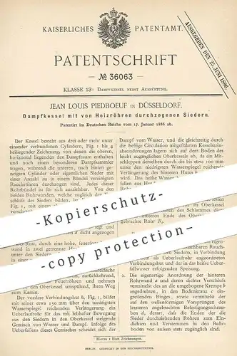 original Patent - Jean Louis Piedboeuf , Düsseldorf , 1886 , Dampfkesseln mit Siedern | Kessel , Heizröhren , Heizung !