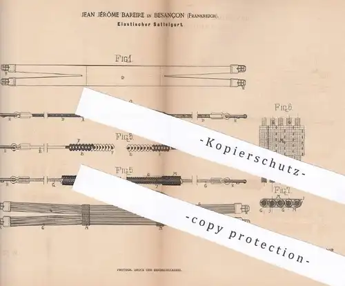 original Patent - Jean Jérôme Bareire , Besançon , Frankreich , 1885 , Elastischer Sattelgurt | Gurt , Pferde , Sattler