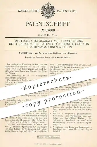 original Patent - Dt. Ges. zur Verwerthung der J. Reuse'schen Patente f. Herst. von Cigarren Maschinen Berlin | Zigarren