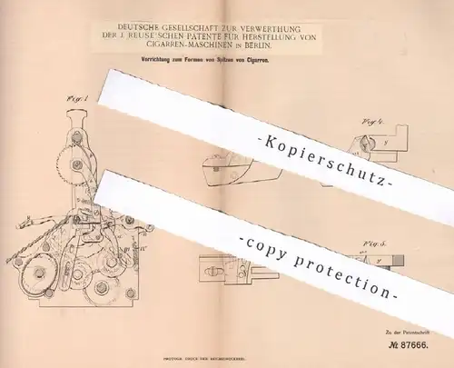 original Patent - Dt. Ges. zur Verwerthung der J. Reuse'schen Patente f. Herst. von Cigarren Maschinen Berlin | Zigarren