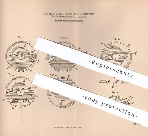 original Patent - Nathan Dwight Ingram , Holyoke , Massachusetts , USA , 1895 , Lösbare Kleiderknopfbefestigung | Knopf