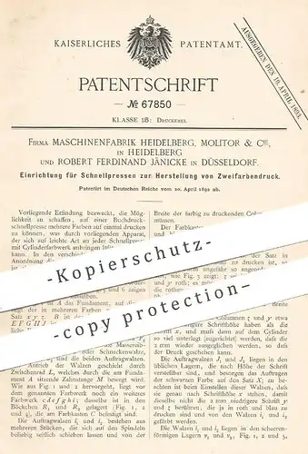 original Patent - Maschinenfabrik Heidelberg , Molitor & Cie | Robert F. Jänicke , Düsseldorf | Zweifarbendruck - Presse