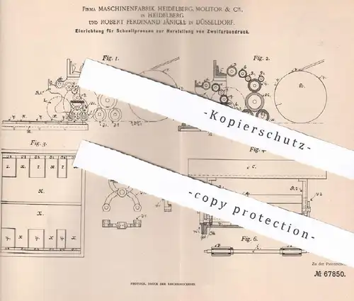 original Patent - Maschinenfabrik Heidelberg , Molitor & Cie | Robert F. Jänicke , Düsseldorf | Zweifarbendruck - Presse