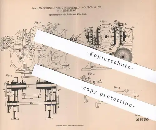 original Patent - Maschinenfabrik Heidelberg , Molitor & Cie , Heidelberg 1892 | Tiegeldruckpresse | Druckpresse , Druck
