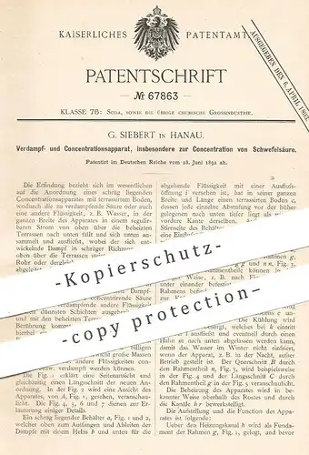 original Patent - G. Siebert , Hanau , 1892 , Verdampfer zur Konzentration von Schwefelsäure | Säure , Chemie !!