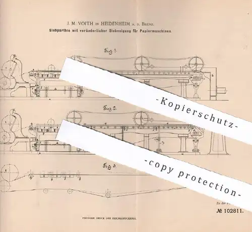 original Patent - J. M. Voith , Heidenheim a. d. Brenz , 1898 , Siebpartie für Papiermaschinen | Papier | Papierfabrik