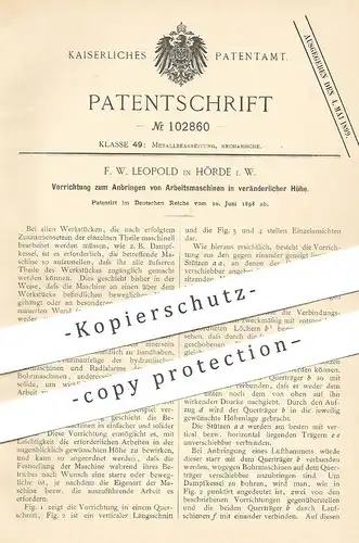 original Patent - F. W. Leopold , Hörde , 1898 , Anbringen von Arbeitsmaschinen in veränderlicher Höhe | Metall !!