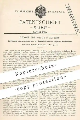 original Patent - George Ede Prince , London , England | Aufzeichnung von Musik auf Papier | Druck , Musikinstrument