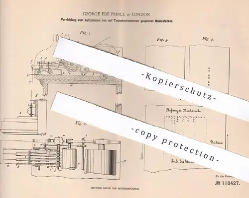original Patent - George Ede Prince , London , England | Aufzeichnung von Musik auf Papier | Druck , Musikinstrument