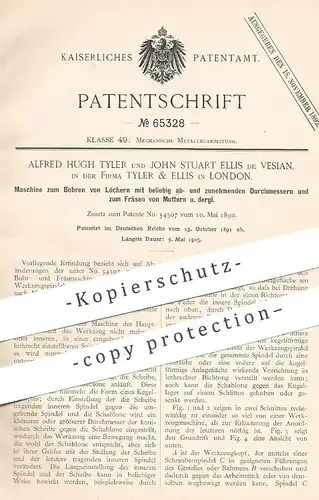 original Patent - Alfred Hugh Tyler , John Stuart Ellis de Vesian , London , England | 1891 | Bohrmaschine , Fräse !!!