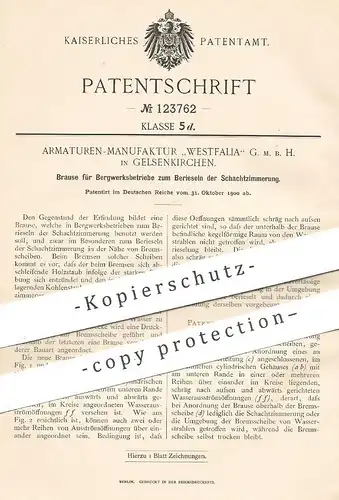original Patent - Armaturen Manufaktur Westfalia GmbH Gelsenkirchen , 1900 , Brause für Bergwerk | Bergbau , Schacht !