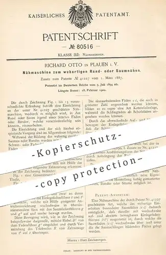 original Patent - Richard Otto , Plauen i. V. , 1894 , Nähmaschine | Nähmaschinen | Saumnähen , Schneider , Näherin !!