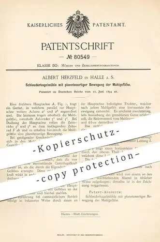 original Patent - Albert Herzfeld , Halle / Saale , 1894 , Schleuderkugelmühle | Mühle , Mühlen | Mahlwerk , Müller !!