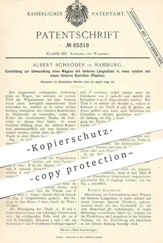 original Patent - Albert Schröder , Hamburg , 1892 , Wagen mit veränderbaren Sitzen | Kutsche , Oldtimer | Phaëton