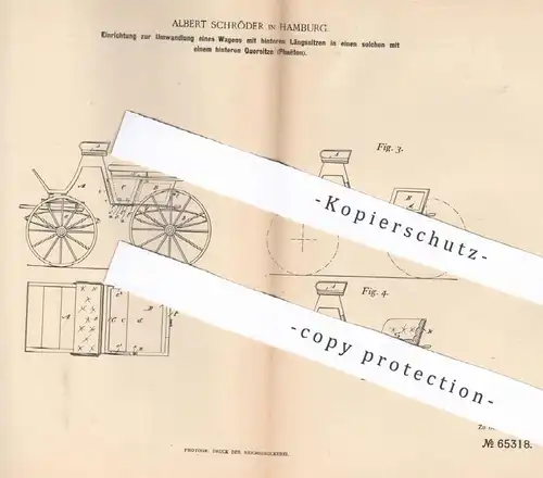 original Patent - Albert Schröder , Hamburg , 1892 , Wagen mit veränderbaren Sitzen | Kutsche , Oldtimer | Phaëton