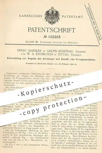 original Patent - Ernst Haebler , Groß Schönau | W. A. Knobloch , Zittau | 1898 | Zählwerk an Fernsprecher | Telefon !!