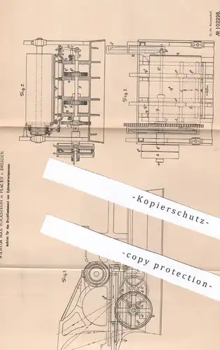 original Patent - Wilhelm Max Rockstroh , Plauen / Dresden 1898 | Antrieb für Druckfundament von Zylinder - Druckpresse