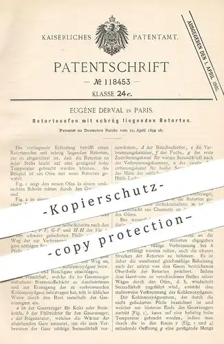 original Patent - Eugène Derval , Paris , Frankreich , 1899 , Retortenofen mit schräg liegenden Retorten | Ofen , Gas !