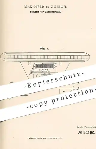 original Patent - Isak Heer , Zürich , Schweiz , 1896 , Schützen für Bandwebstühle | Webstuhl , Weben , Weberei , Weber