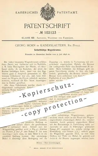 original Patent - Georg Horn , Kaiserslautern , 1898 , Selbsttätige Wagenbremse | Bremse an Kutsche | Pferdekutsche !!