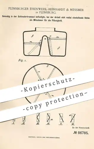original Patent - Flensburger Eisenwerk , Reinhardt & Messmer , Flensburg , 1894 , Schleusertrommel für Flüssigkeiten !
