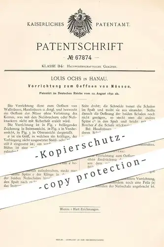 original Patent - Louis Ochs , Hanau , 1892 , Öffnen von Nüssen | Nussknacker , Nuss , Nüsse | Nussbrecher !!!