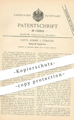 original Patent - Gottl. Himmel , Tübingen , 1898 , Aufzug für Gaslaternen | Gaslaterne , Gaslampe , Gas , Brenner !!!