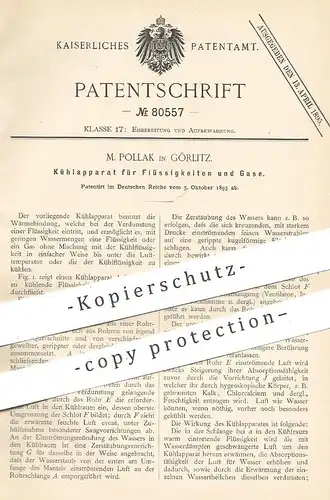 original Patent - M. Pollak , Görlitz , 1893 , Kühlapparat f. Flüssigkeiten & Gase | Gas , Kühlung , Eis , Eisbereitung