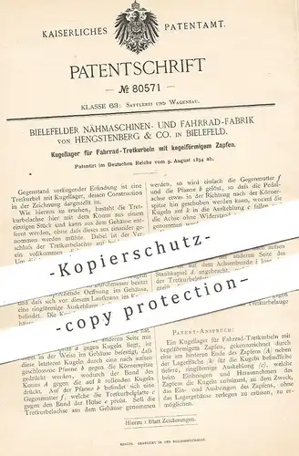 original Patent - Nähmaschinen- & Fahrrad-Fabrik von Hengstenberg & Co. Bielefeld | Kugellager für Fahrrad - Tretkurbel