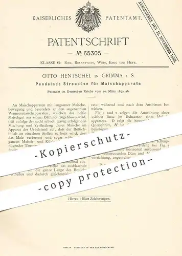 original Patent - Otto Hentschel , Grimma , 1892 , Pendelnde Streudüse für Maischapparat | Maische , Bier , Brauerei !