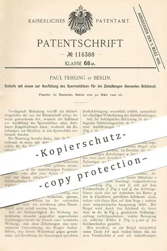 original Patent - Paul Fehling , Berlin , 1900 , Schloss mit Schlüssel | Türschloss , Schlosser , Schlosserei !!!