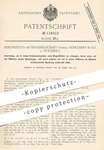 original Patent - Elektrizitäts-AG , vorm. Schuckert & Co. Nürnberg , 1900 , Erzeugung zweier Magnetfelder | Magnetfeld