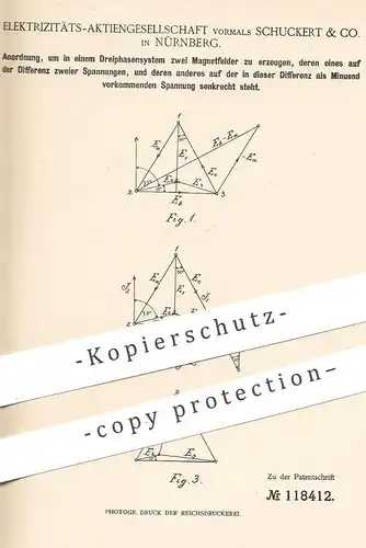 original Patent - Elektrizitäts-AG , vorm. Schuckert & Co. Nürnberg , 1900 , Erzeugung zweier Magnetfelder | Magnetfeld