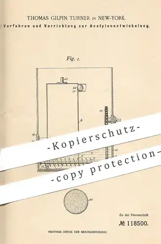 original Patent - Thomas Gilpin Turner , New York , USA , 1899 , Acetylenentwickelung | Acetylenentwickler | Acetylen !!