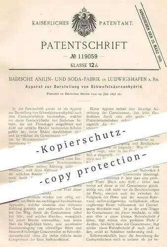 original Patent - Badische Anilin- & Soda-Fabrik , Ludwigshafen a. Rh. , 1898 , Darstellung von Schwefelsäureanhydrid !