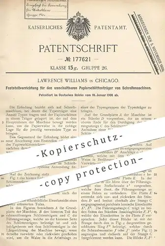 original Patent - Lawrence Williams , Chicago 1906 , Papierschlittenträger an Schreibmaschine | Schreibmaschinen | Druck