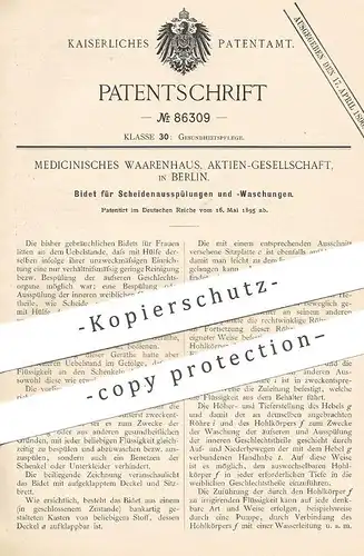 original Patent - Medicinisches Waarenhaus AG , Berlin | 1895 | Bidet | Spülung , WC , Wasserbecken | Klempner !!