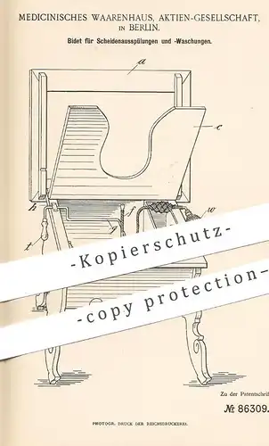 original Patent - Medicinisches Waarenhaus AG , Berlin | 1895 | Bidet | Spülung , WC , Wasserbecken | Klempner !!