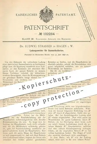 original Patent - Dr. Ludwig Strasser , Hagen / Westfalen , 1898 , Ladungsmelder für Sammelbatterien | Batterie , Akku !