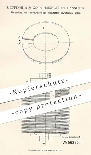 original Patent - S. Oppenheim & Co. , Hainholz vor Hannover , 1890 , Walzen zum Schleifen u. Polieren !!!