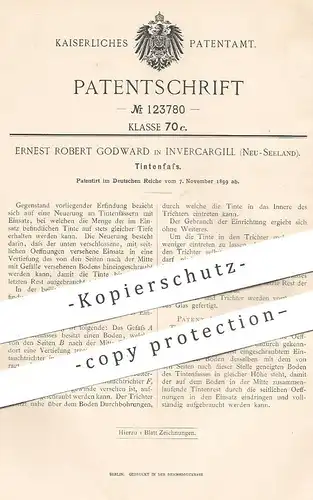 original Patent - Ernest Robert Godward , Invercargill , Neuseeland , 1899 , Tintenfass | Fass für Tinte | Fässchen