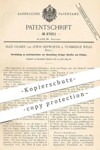 original Patent - Ellis Graber , Lewis Hepworth, Tunbridge Wells , England , 1895 , Liniermaschine | Druck , Druckerei