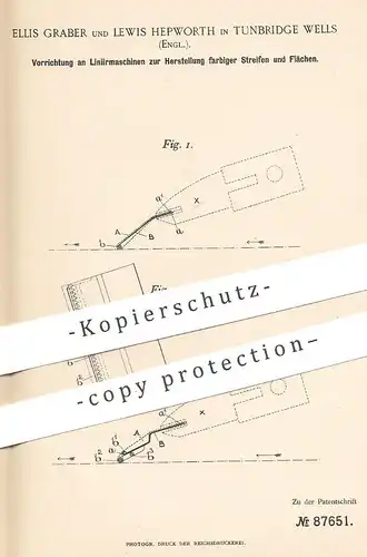 original Patent - Ellis Graber , Lewis Hepworth, Tunbridge Wells , England , 1895 , Liniermaschine | Druck , Druckerei