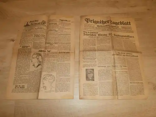 2x Heimatzeitung Pritzwalk , 1939 , Bückgen , Leitmeritz , Biesenthal , mit Reklame , Zeitung , Tageblatt!!!